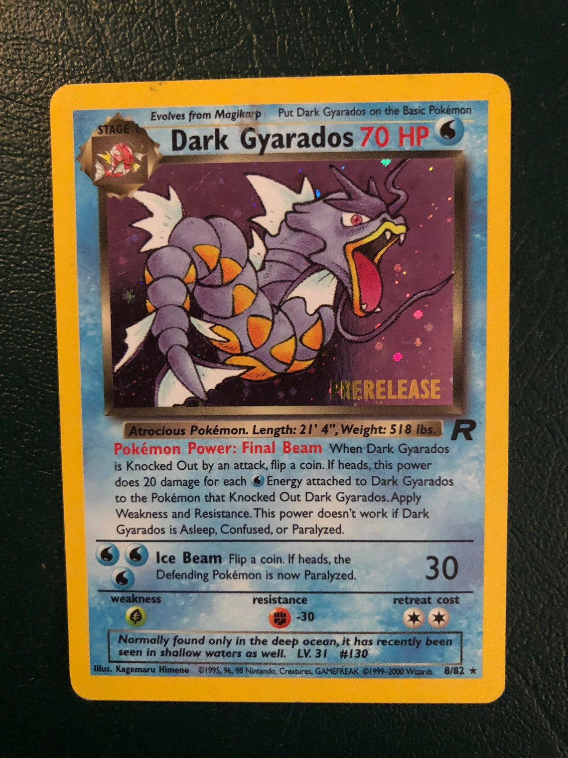 Holographic Dark Gyarados Prerelease 8/82 Pokemon Card Etsy