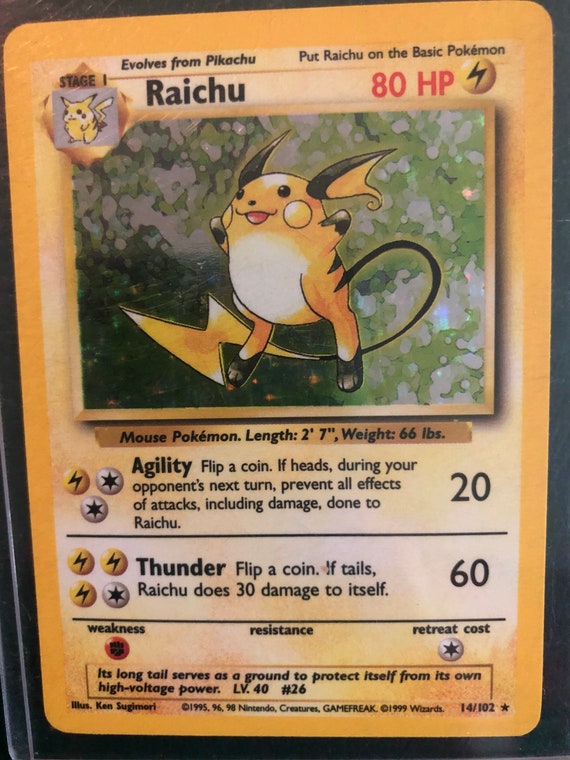 Holographische Raichu 14 102 Pokemon Karte Etsy