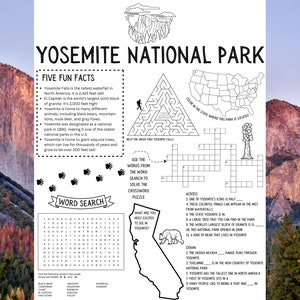 Yosemite National Park Kids Activity Sheet