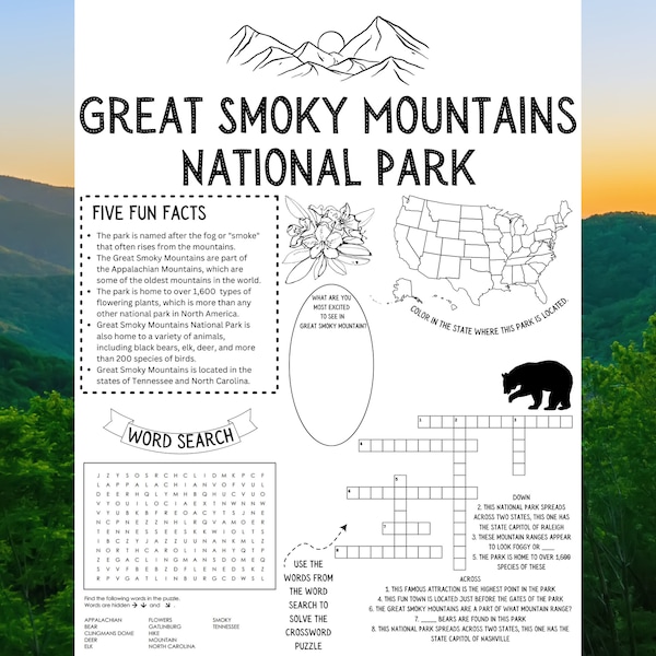 Great Smoky Mountains National Park Kid's Activity Sheet