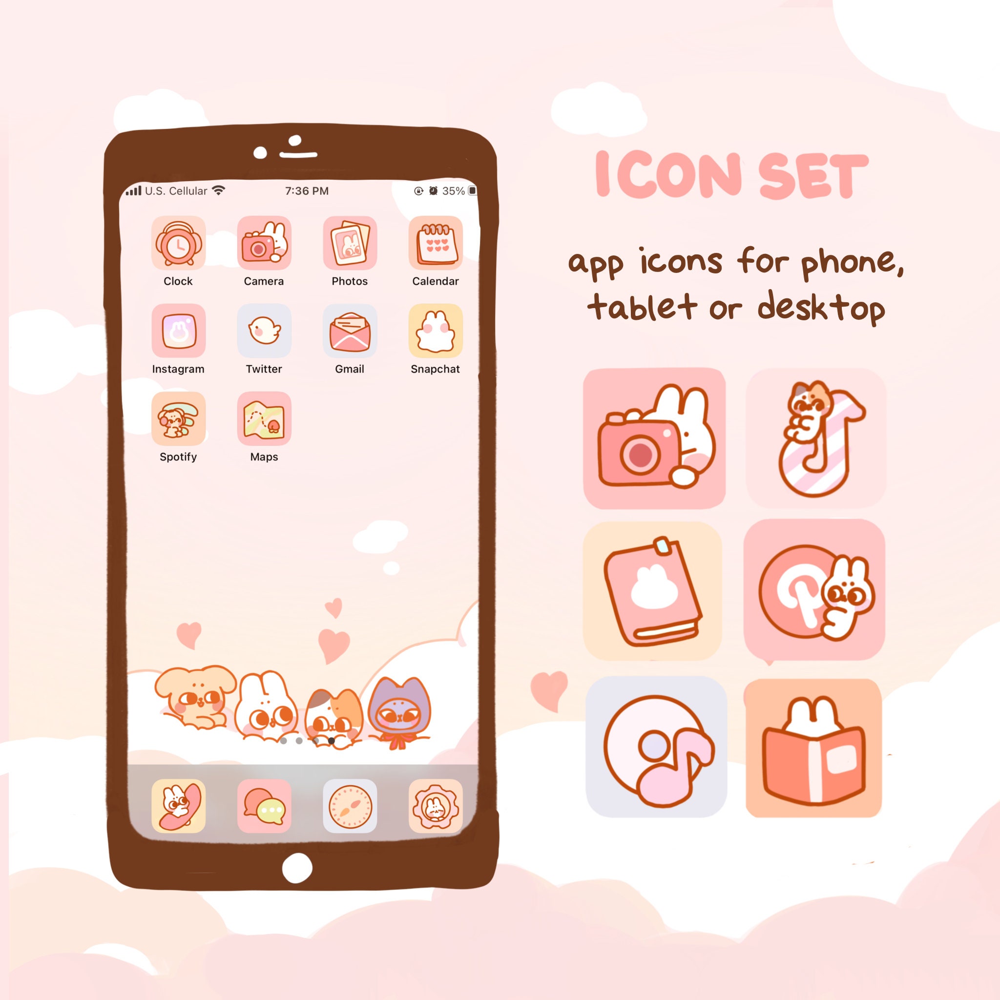 Mochi Peach Cat Cute Gomi App Icons Aesthetic iPhone 