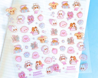 Little Mermaids Clear Sticker Sheet | Waterproof Stickers for Planners, Scrapbooking, Journaling | Kawaii Stationery | Cute Sea Life