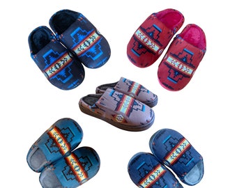Southwest Native Design Plush Winter Indoor Slippers,  Home Cozy Comfort Women and Men Gift