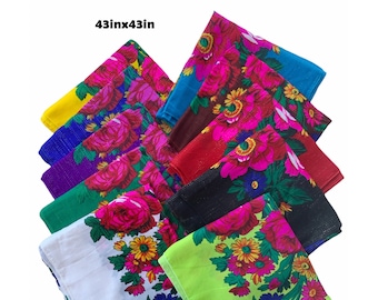 Metallic Flower Shawl ,Flower scarf.  Traditional Rose Print,  Accessories,Native American Style