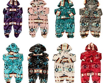 Super Soft Southwest Native American Style Baby Hooded Onesie Pajamas For Gifts