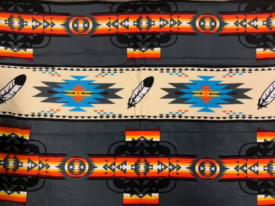 Southwest Native Feather Design fleece kid blanket Single Side 1ply. (NOT Super Soft)