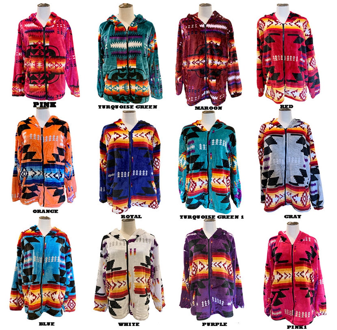Native American Style Design Plush Adult Jacket Zip-up Native American Style Design Plush Adult Jacket Zip-up