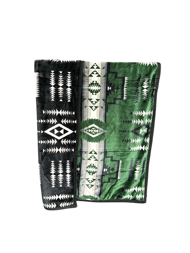 Southwest Native American Style NEW Design Super Soft Reversible Blanket Dark Green
