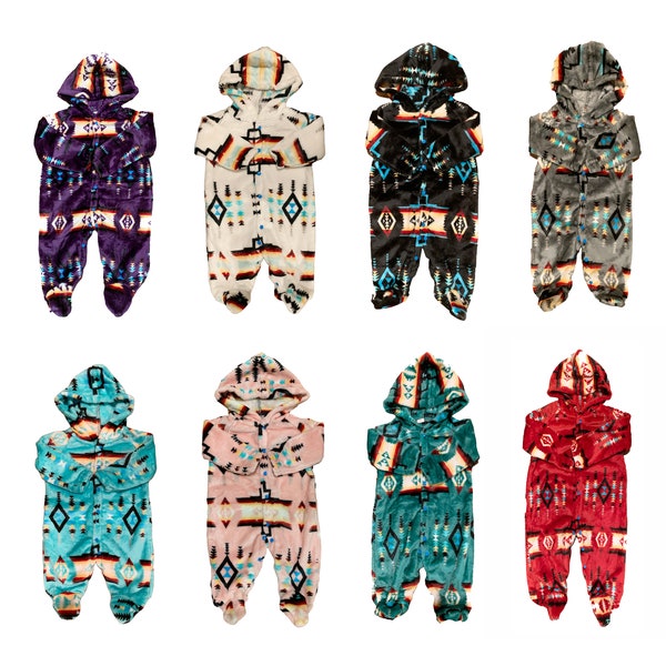 Super Soft Southwest Native American Style Baby Hooded Onesie Pajamas For Gifts