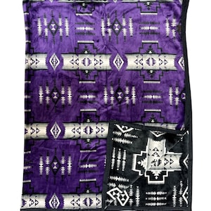 Southwest Native American Style NEW Design Super Soft Reversible Blanket Dark Purple