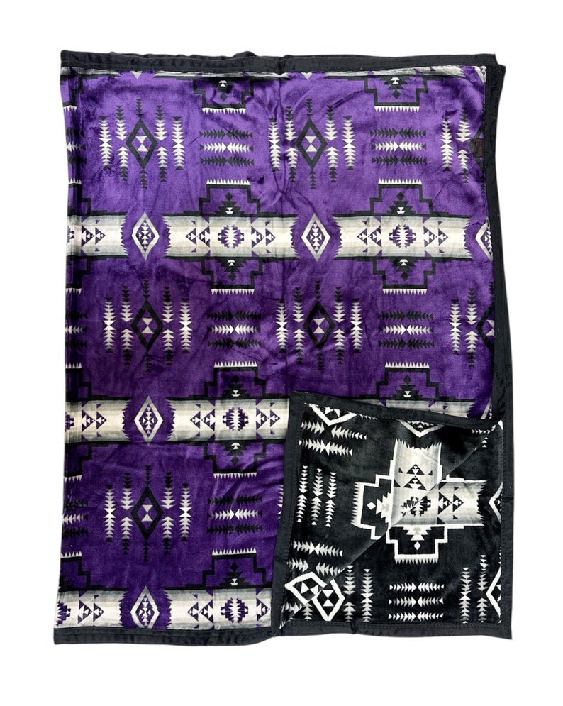 Southwest Native American Style NEW Design Super Soft Reversible Blanket Dark Purple