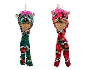 Gorro de unicornio de peluche: gorro de invierno con diseño nativo americano
