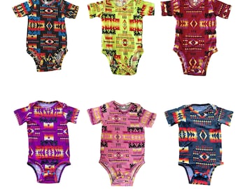 Southwest Native Design Baby Summer Bodysuit Short-Sleeve For Boy And Girl
