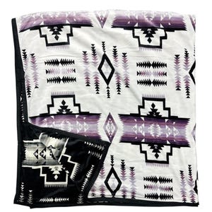Native American Design Super Soft Queen Size Reversible Blanket White Purple