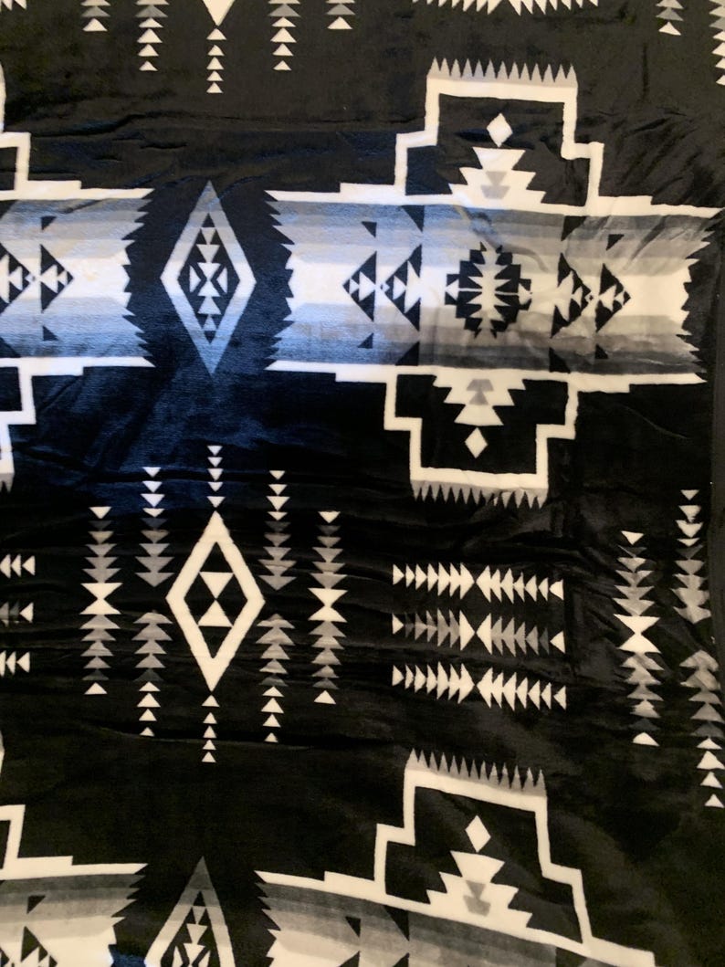 Native American Design Super Soft Queen Size Reversible Blanket Black White