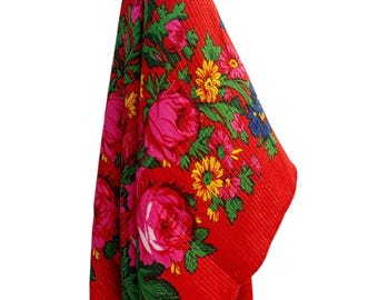 Bufanda floral metalizada. Estampado tradicional de rosas, accesorios, bufanda floral, estilo nativo americano.