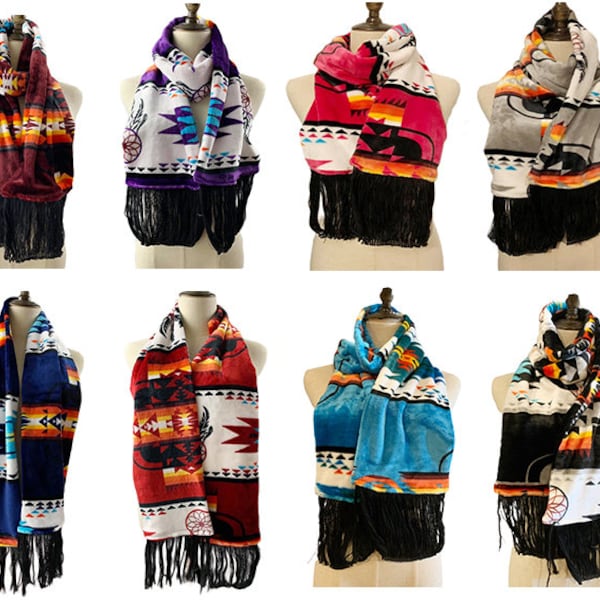 Native American style super soft scarf with fringe