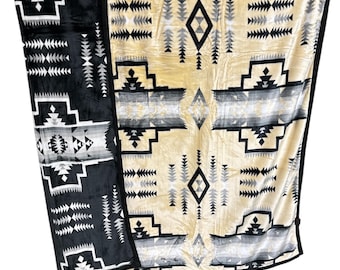 Manta reversible de felpa supersuave tamaño queen con diseño de estilo nativo americano