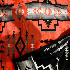 Southwest Native American Style NEW Design Super Soft Reversible Blanket Orange