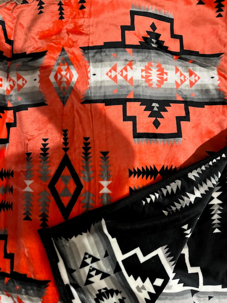 Southwest Native American Style NEW Design Super Soft Reversible Blanket Orange
