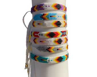 Southwestern Native Style Beaded Cuff Bracelet - Handmade, Adjustable, Glass Seed Beads - View #2
