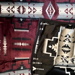 Southwest Native American Style NEW Design Super Soft Reversible Blanket Maroon