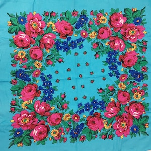 Navajo style floral Scarf Grandma Scarfs Native American style Powwow Dance Flower Scarf blue