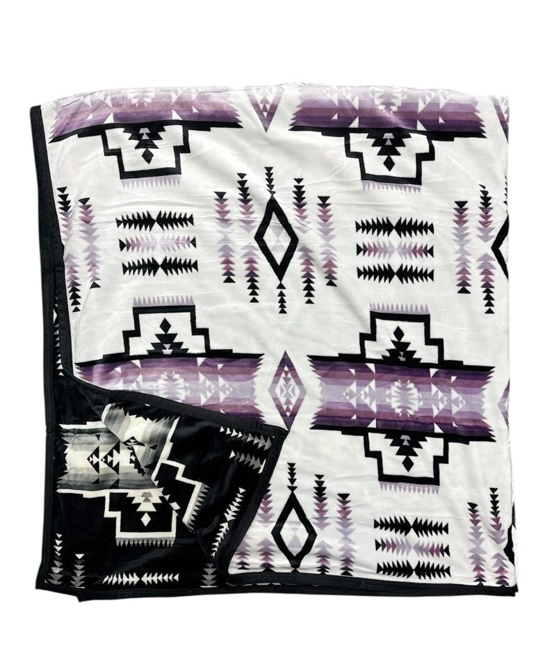 Southwest Native American Style NEW Design Super Soft Reversible Blanket White Purple