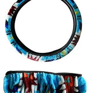 Native american super soft steering wheel cover blue