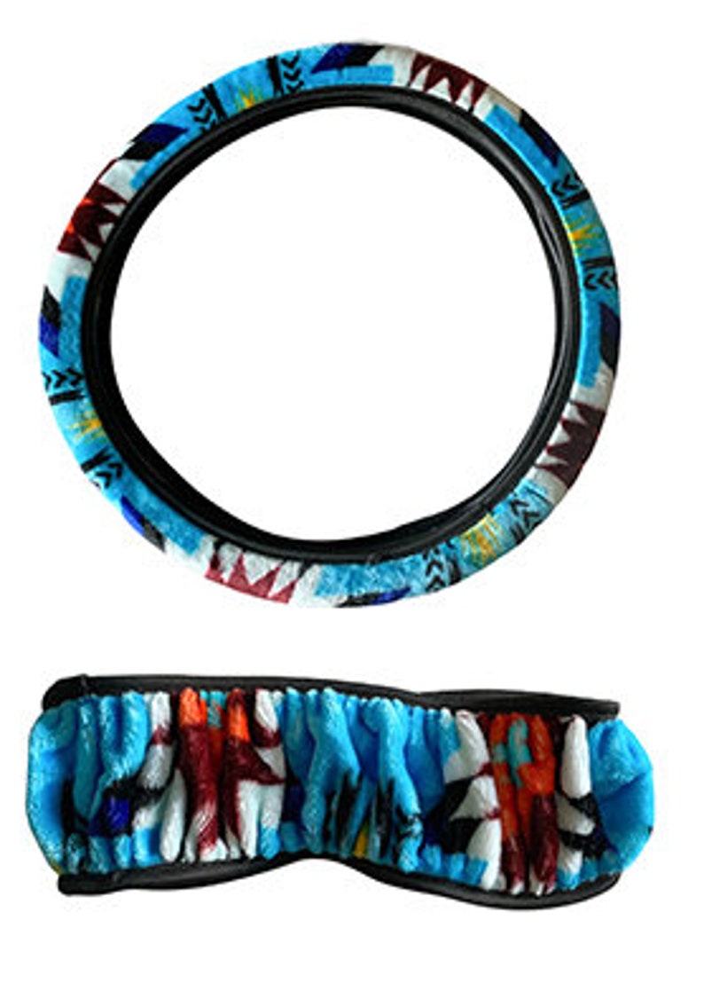 Native american super soft steering wheel cover blue