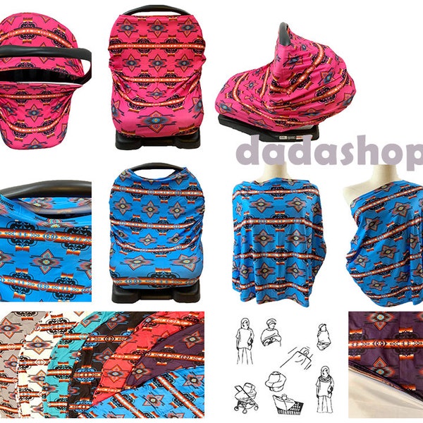 Southwest Native Style Baby Car Seat Cover Breastfeeding Multi-Use Canopy Nursing for Infant Stretchy