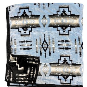 Native American Design Super Soft Queen Size Reversible Blanket Baby Blue
