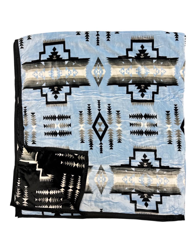 Southwest Native American Style NEW Design Super Soft Reversible Blanket Baby Blue
