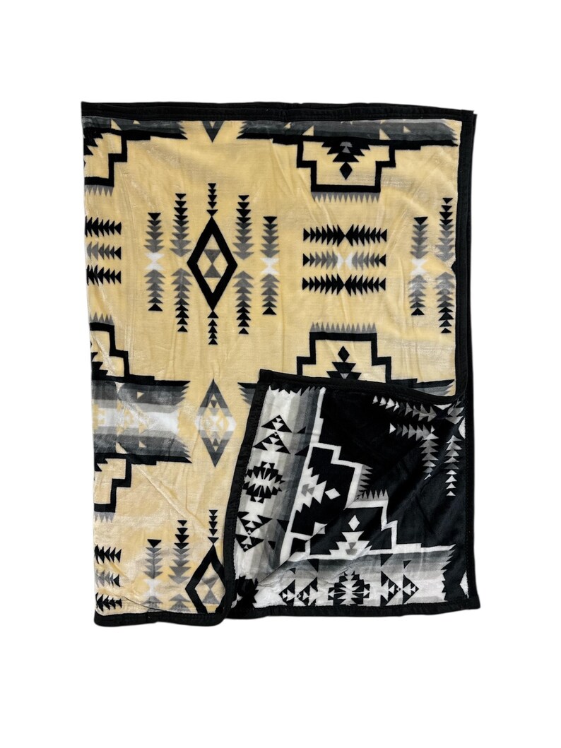 Southwest Native American Style NEW Design Super Soft Reversible Blanket Cream