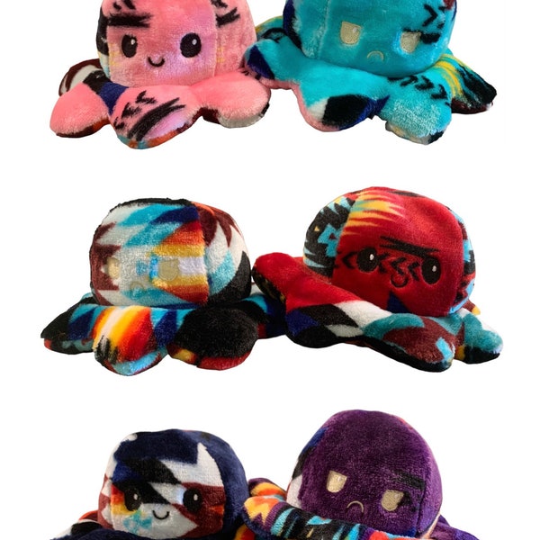 Southwest native style design Octopus Plush Reversible Flip Stuffed Toy Soft Animal  small size