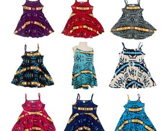 Vestido de verano para niñas con falda de tirantes, diseño de estilo nativo americano del suroeste
