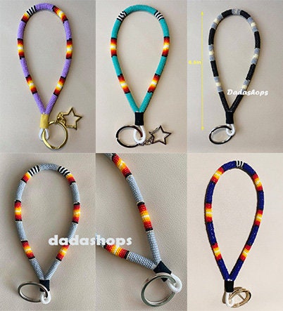 ●RSSC● NATIVE AMERICANS KEYRING - BLACK / unisex Handmade Black & Rainbow Beaded Native American Style