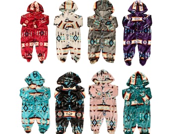 Super Soft Southwest Native American Style Baby Hooded Footie Pajamas For Gifts