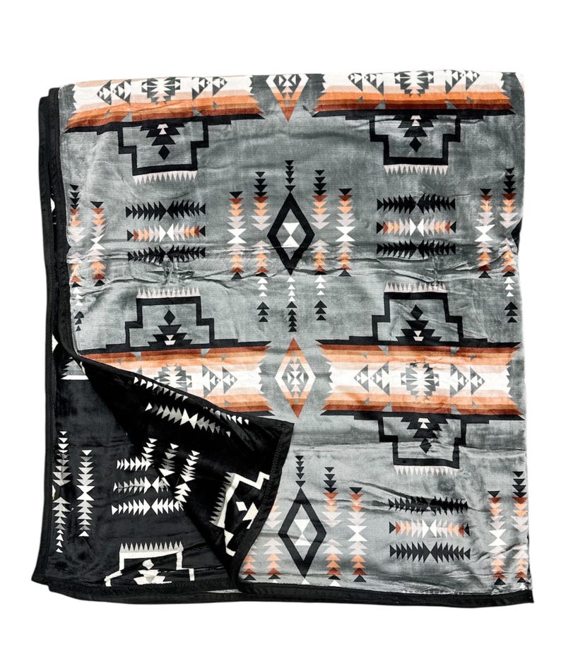 Southwest Native American Style NEW Design Super Soft Reversible Blanket Gray Brown