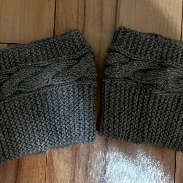 Taupe Hand-Knit Boot Cuffs with Cable Design