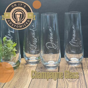 Bridesmaid champagne flutes- personalized champagne glasses- stemless champagne flutes for bridal party- gifts for bridesmaid proposal idea