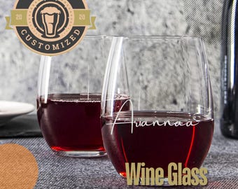 Personalized Stemless Wine Glass, Engraved Bridesmaid Gift