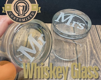 Personalized Mr & Mrs Whiskey Glasses, Etched Wedding Gift