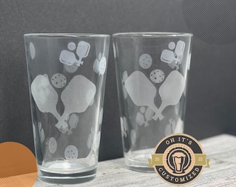 Pickleball Pint Glass: Laser Engraved Sport Design