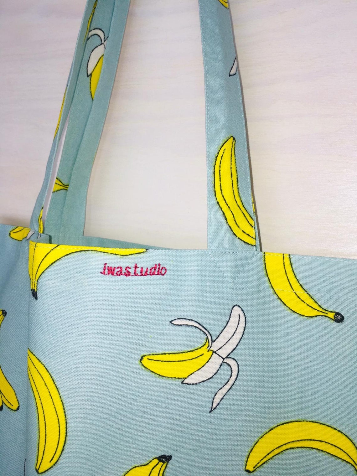 Banana cloth bag in blue. Yellow fruit jute bag and jute bag. Etsy