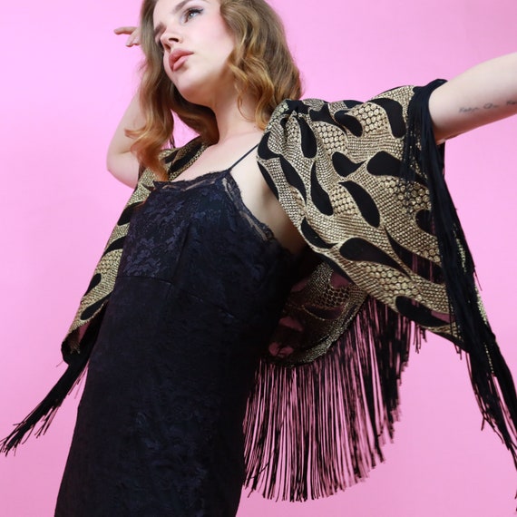vintage gold and black paisley shawl with large bl