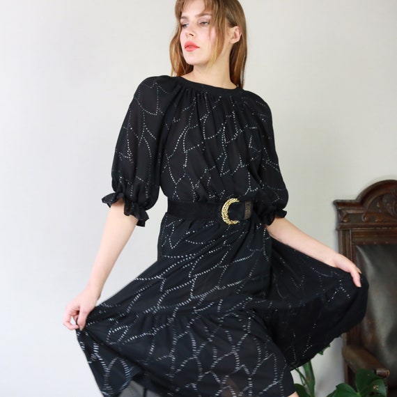 Vintage 80s puff sleeve western prairie black spar