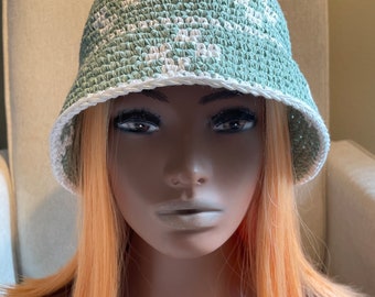 Green Crochet bucket hat - Saint Barts sun hat - Light weight soft crochet hat- Summer bucket hat- Cotton knit hat -Minimalistic crochet hat