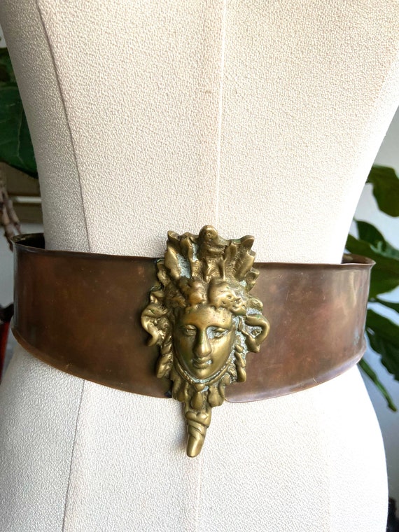 Vintage metal belt with Face Brass Belt with Godde