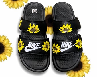 white nike sunflower slides